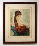 Beautiful Portrait of a Young Woman Lithograph in Color