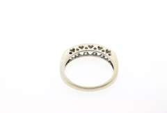Romantic 10k White Gold Channel Set Diamond Ring with Heart Engravings