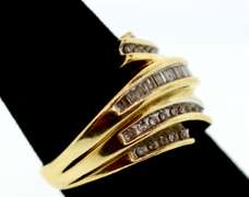 Contemporary 10k Gold Round and Baguette Channel Set Diamond Ring