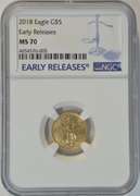Perfect 2018 $5 Gold Eagle coin. NGC MS70 EARLY RELEASES