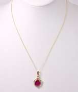 Incredible 0.19CTW Diamond and 5.08CTS Ruby Pendant Necklace in Gold Plated Sterling Silver