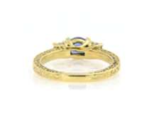 Shimmering 18kt Round Sapphire and Diamond Three Stone Ring