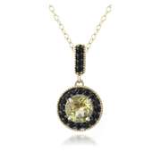 18K Gold over Sterling Silver 2.5ct Citrine & Black Spinel Round Dangle Necklace