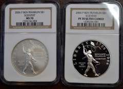Set Of 2006-P Ben Franklin Scientist Proof And MS NGC 70