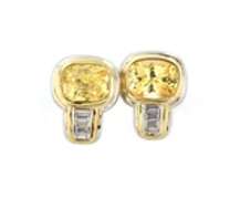 Eyecatching Yellow Sapphire and Baguette Diamond Earrings in 18kt