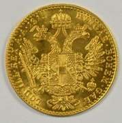Semi-Prooflike BU Austria 1 Ducat Gold Piece dated 1915