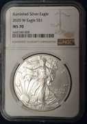 2020-W Burnished Silver Eagle NGC MS70