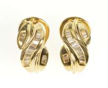 14K Yellow Gold Baguette Diamond Criss Cross French Clip Earrings