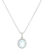 Lovely White Gold oval Aquamarine and Diamond Frame Pendant on Chain