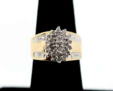 Powerful Diamond Cluster 10k Gold Ring with Channel Set Diamonds