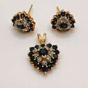 14kt Yellow Gold, Blue Sapphire, & Diamond Jewelry Set