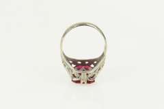 10K White Gold Art Deco Syn. Ruby Filigree Statement Ring