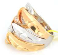 Fantastic Pave Diamond Tri Tone Leaf Wide Band