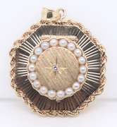 Vinateg Yellow Gold Pearl and Diamond Locket Pendant