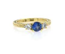 Shimmering 18kt Round Sapphire and Diamond Three Stone Ring