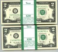2 Gem Packs 100 Series $2 Bills in Sequence (E&F)