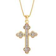 18K Gold over Sterling Silver 1/8ct Diamond Accent Cross Clover Necklace