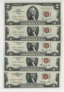 Lot of 5 Superb Gem Crisp Uncirculated 1953 $2 Red Seal notes