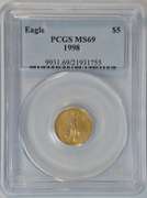 Better Pristine Gem BU 1998 $5 Gold Eagle coin. PCGS MS69