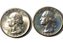 1932 &1940 Frosty White BU Washington Quarters