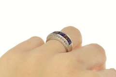 14K White Gold Garnet Amethyst Diamond Statement Band Ring