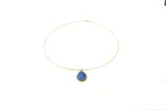 14K Yellow Gold Pear Blue Druzy Quartz Woven Tube Chain Necklace