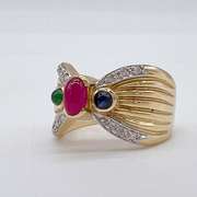 14kt Gold, Ruby, Sapphire, Emerald, & Diamond Band Ring