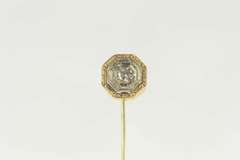 14K Yellow Gold Art Deco Diamond Ornate Etched Squared Stick Pin