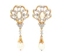 Charming 18kt Pearl and Diamond Vinateg Inspired Dangle Earrings