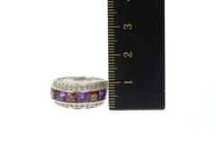 14K White Gold Garnet Amethyst Diamond Statement Band Ring