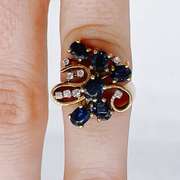 14kt Gold, Blue Sapphire, & Diamond Ring