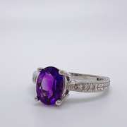 14kt Solid White Gold Amethyst & Diamond Ring