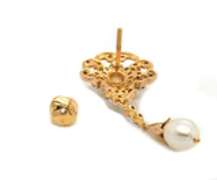Charming 18kt Pearl and Diamond Vinateg Inspired Dangle Earrings