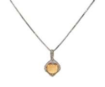 Vintage Inspired Checkerboard Citrine and Diamond Pendant on Chain