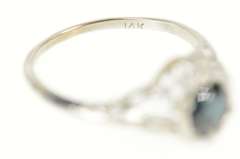 14K White Gold 1.02 Ct Art Deco Filigree Sapphire Engagement Ring