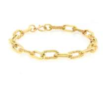 Incredible 18kt Yellow Gold Polished Textured oval Link Papper Clip Bracelet