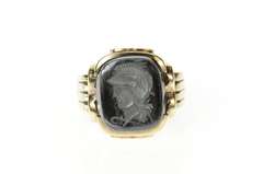 10K Yellow Gold Carved Hematite Intaglio Soldier Men's Ring
