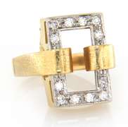 Lovely Yellow and White Gold Diamond Open Rectangle Retro Ring
