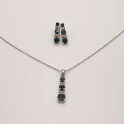 10kt Gold, Blue Sapphire, & Diamond Necklace & Earrings Set