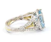 Powerful Cushion Aquamarine and Diamond Halo Ring