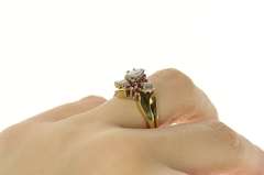 18K Yellow Gold 0.73 Ctw Marquise Diamond Ruby Engagement Ring