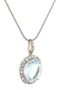 Lovely White Gold oval Aquamarine and Diamond Frame Pendant on Chain