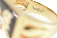 10K Yellow Gold Squared B Monogram Black Onyx Diamond Ring