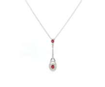 Powerful 18kt oval Rubies and Diamond Double Frame Pendant on Chain