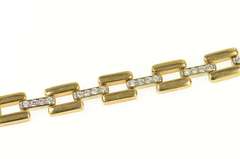 14K Yellow Gold 1.20 Ctw Diamond Two Tone Bar Link Chain Bracelet