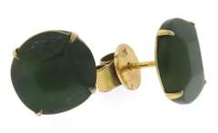 Fantastic Carved Green Jade Stud Earrings
