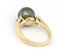 Dreamy Yellow Gold Cultured Black Tahitian Pearl and Diamond Ring