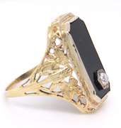 Antique Black Onyx and Mini Diamond Ring