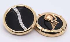 Fabulous Yellow Gold Black Onyx and Diamond Swirl Earrings