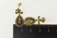 14K Yellow Gold Ornate Pear Smoky Quartz Dangle Statement Earrings
